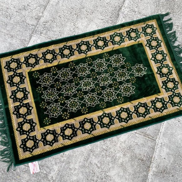 Ramadan Prayer Rug Green/Gold Tone Soft Religious Rug Jai Namaz Islamic Rug - Picture 2 of 5